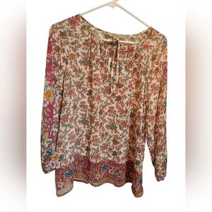 Deadstock Lucky Brand Floral Peasant Blouse S • Boho Pink Border Print NWT